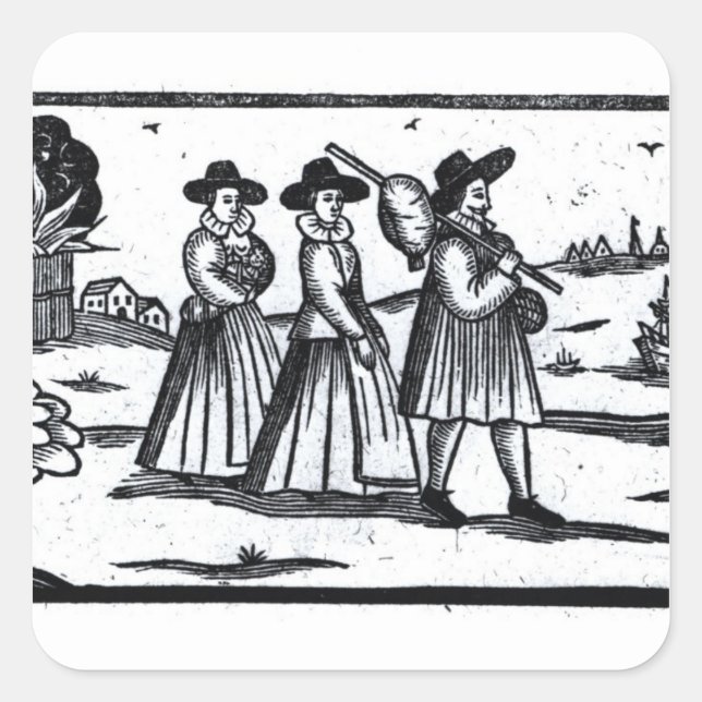 Sticker Carré Les pèlerins naviguent sur le Mayflower (Devant)