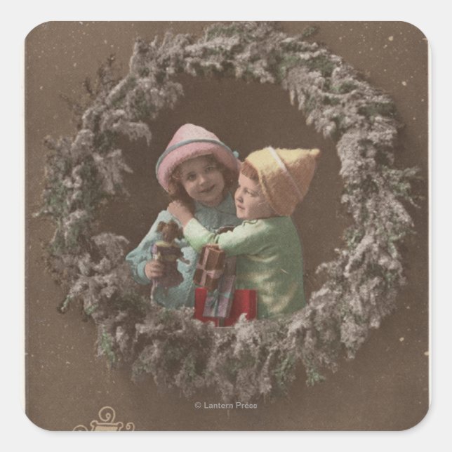 Sticker Carré Les petits enfants qui s'embrassent (Devant)