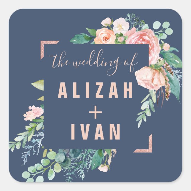 Sticker Carré Les pivoines romantiques | Phoques Mariages bleus (Devant)