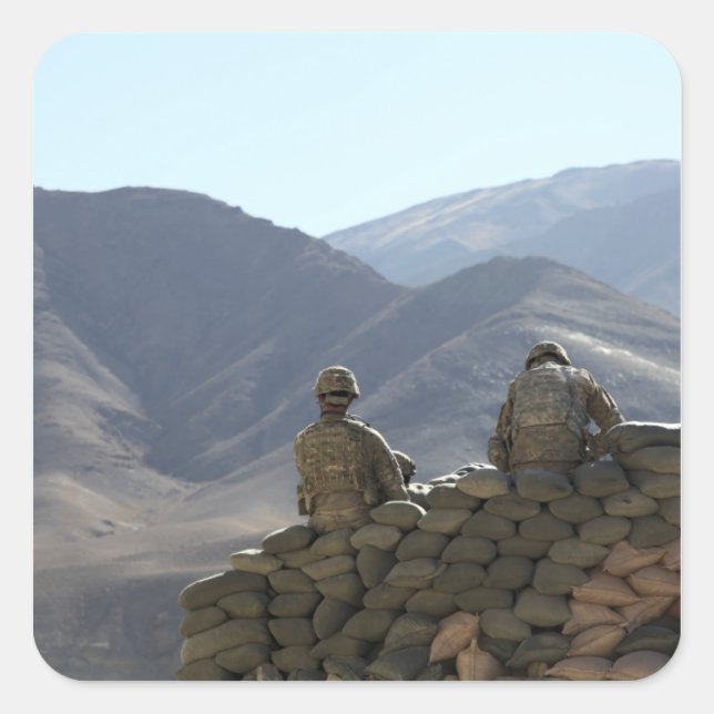 Sticker Carré les soldats gèrent du matériel de communication (Devant)