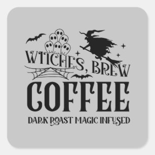 Sticker Carré Les sorcières cool brassent le café Halloween