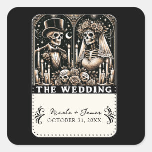 Sticker Carré LES SQUELETTES DU TAROT DU MARIAGE Mariée & Marié