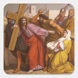 Sticker Carré Les stations de la croix 5 Simon porte la croix