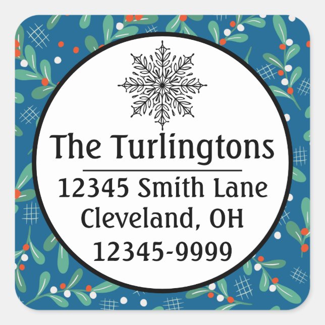 Sticker Carré Les verts de Noël avec baies Holly Bleu Rouge Blan (Devant)