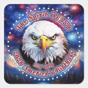 Sticker Carré L'Esprit de 1776, 2026 Brown Eagle Feu d'Artifice
