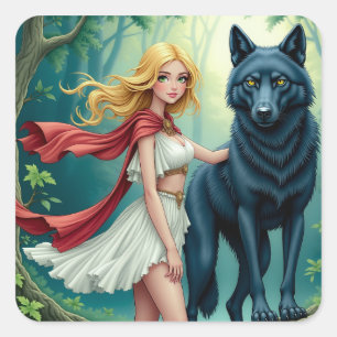 Sticker Carré L'Esprit de la Forêt : Harmonie avec le Loup