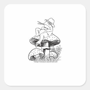 Sticker Carré l'esthétique cottagecore grenouille sur un champig