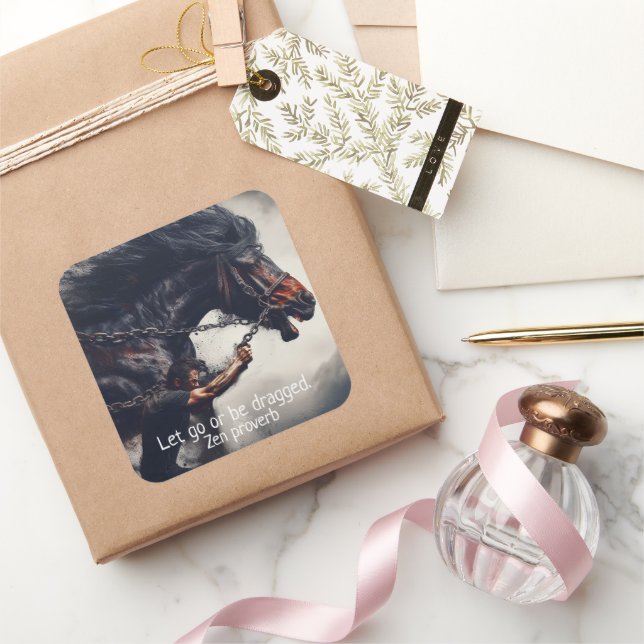 Sticker Carré "Let Go" et puissant cheval (Cadeaux)