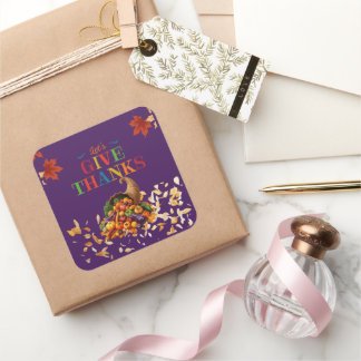 Sticker Carré Let’s Give Thanks Cornucopia Thanksgiving