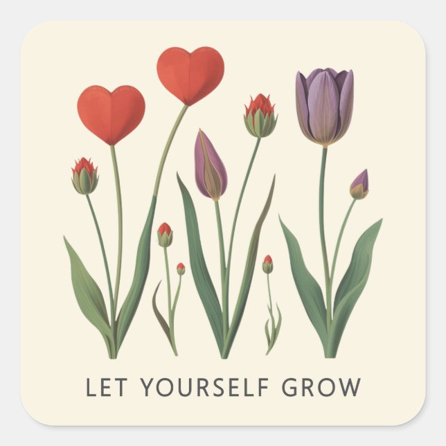 Sticker Carré Let Yourself Grow Floral Heart Tulips Art (Devant)