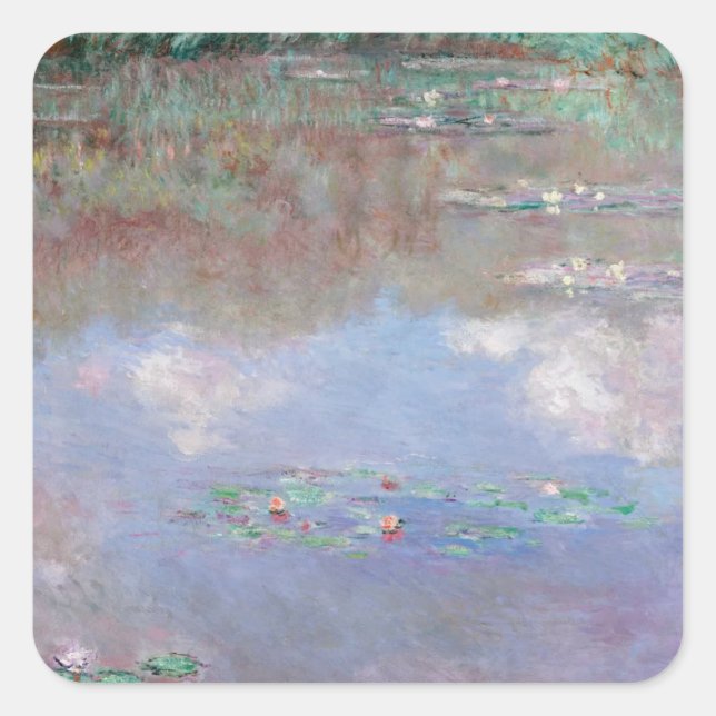 Sticker Carré L'étang à lys d'eau (nuages) (1903) Claude Monet (Devant)