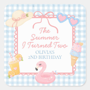 Sticker Carré L'été où j'ai eu DEUX ans Fête du 2e anniversaire