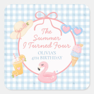 Sticker Carré L'été où j'ai eu quatre ans Anniversaire de 4 ans
