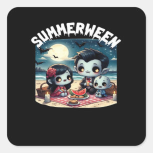 Sticker Carré L'étéween avec une famille de vampires à la plage