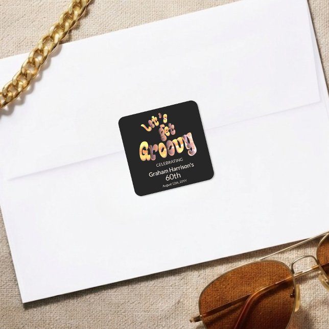 Sticker Carré Let's Get Groovy 60e Anniversaire Party Envelope S (Créateur téléchargé)