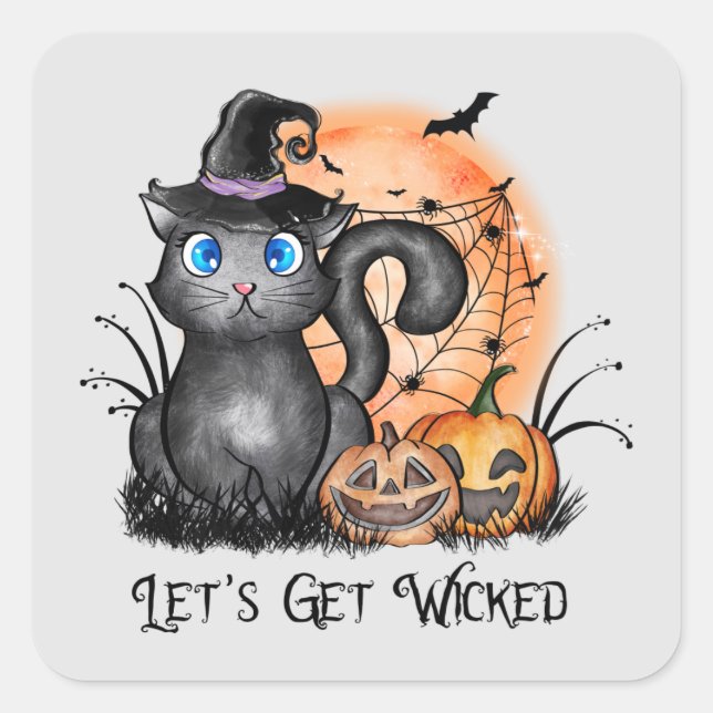 Sticker Carré Let's Get Wicked | Black Witch Cat (Devant)