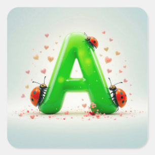 Sticker Carré Lettre A Nature Adorable Design Monogramme Cadeau