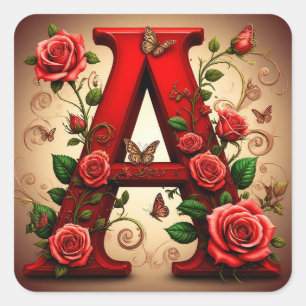 Sticker Carré Lettre A rouge élégante par Roses et Papillon