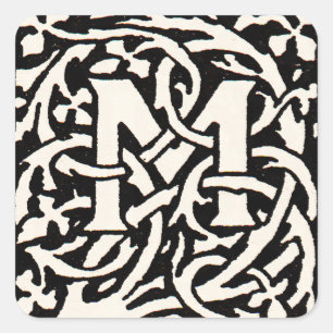 Sticker Carré Lettre Art Nouveau M Monogramme Vintage