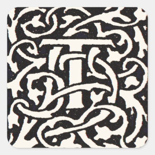 Sticker Carré Lettre Art Nouveau T Monogramme Vintage