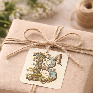 Sticker Carré Lettre B Papillon Élégant Inspiré par la nature