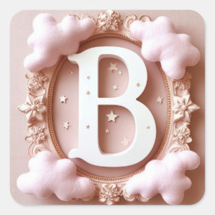 Sticker Carré 💖 Lettre B Thème bébé nuage floral 💖