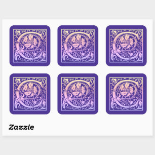 Sticker Carré Lettre C Coloré Vintage Première Lettre Gradient