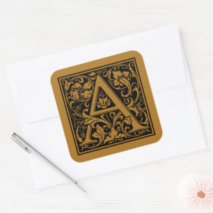 Sticker Carré Lettre capitale A de William Morris mat or antique