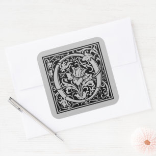 Sticker Carré Lettre capitale O de William Morris argent mat