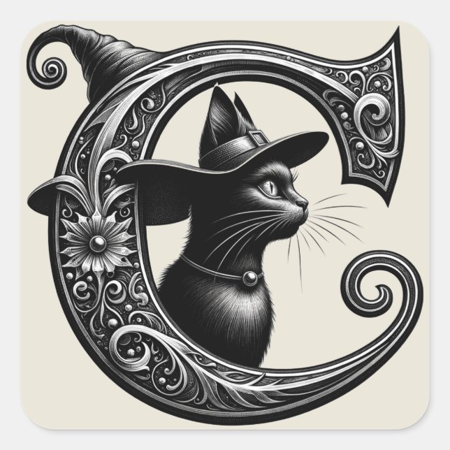 STICKER CARRÉ LETTRE CHATON NOIR CHATON CHATON CHATON CHATON CHA (Devant)