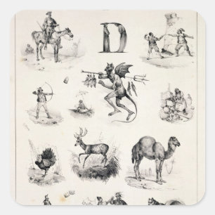Sticker Carré Lettre D d'un alphabet, 1832