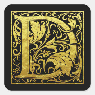 Sticker Carré Lettre D Première Lettre Faux Or Noir