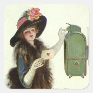 Sticker Carré LETTRE D'AMOUR DE LA FEMME vintage VÉNITIENNES DU