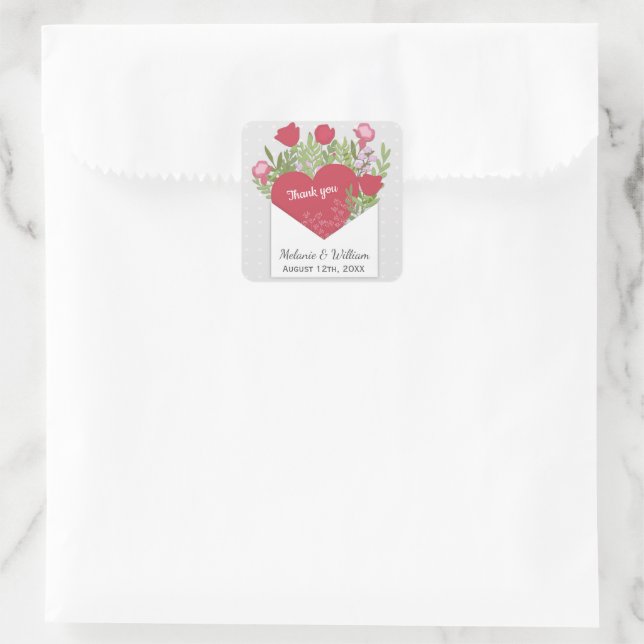 Sticker Carré Lettre d'amour romantique Rose & Coeur Mariage per (Sac)