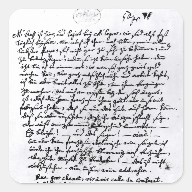 Sticker Carré Lettre de Mozart à son Père, 5 avril (Devant)
