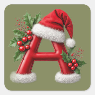 Sticker Carré Lettre de Noël Chapeau de Père Noël Décoration de