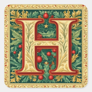 Sticker Carré Lettre de Noël H : Rouge, Vert, Or