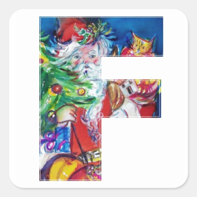 STICKER CARRÉ LETTRE DE NOËL / PÈRE NOËL AVEC ARBRE DE NOËL (Devant)