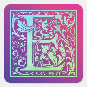 Sticker Carré Lettre E Coloré Vintage Première Lettre Gradient