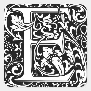 Sticker Carré Lettre E Monogramme médiéval Art Nouveau
