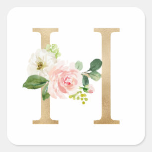 Sticker Carré LETTRE Florale H MONO FAUX OR FAUX
