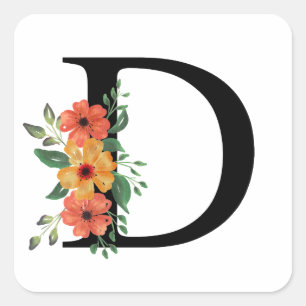 Sticker Carré Lettre florale Monogramme personnalisé