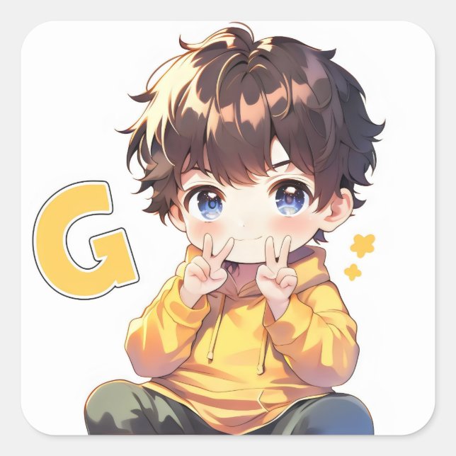 Sticker Carré Lettre G Cute Boy Anime (Devant)