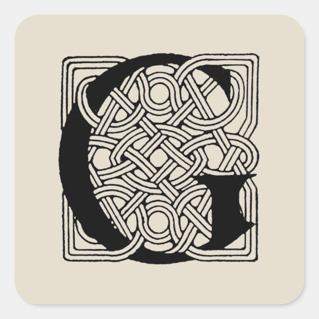 Sticker Carré Lettre G Monogramme Nœud Celtique Vintage (Devant)