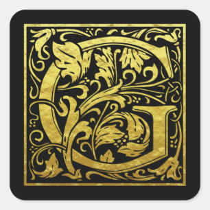 Sticker Carré Lettre G Première lettre Faux Gold Noir