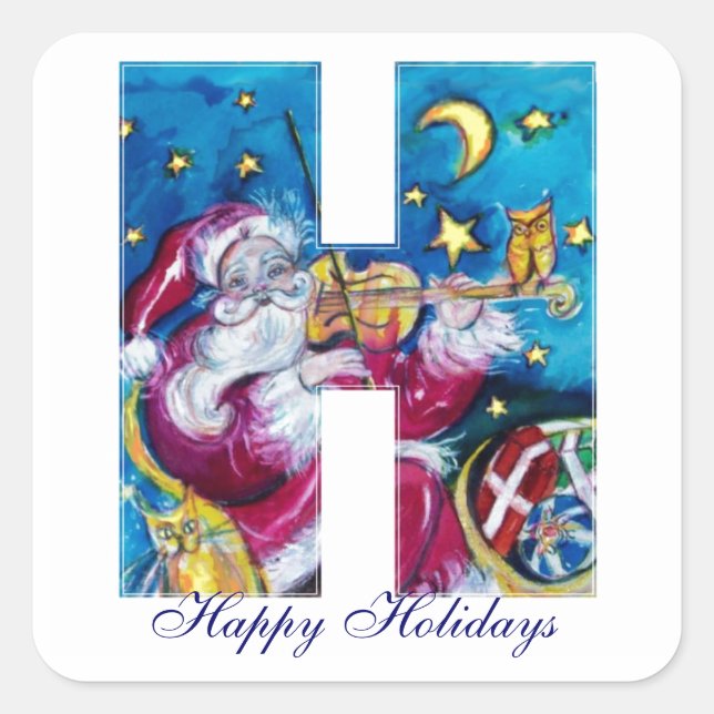 STICKER CARRÉ LETTRE H DE NOËL / MONOGRAM PÈRE NOËL INSPIRÉ (Devant)