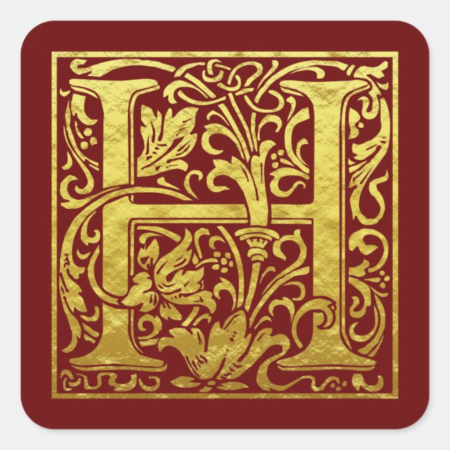 Sticker Carré Lettre H Première Lettre Faux Gold (Devant)