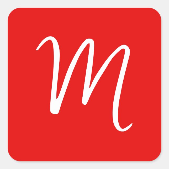Sticker Carré Lettre initiale Monogramme élégant Rouge Blanc (Devant)