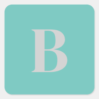Sticker Carré LETTRE INITIALE UNIQUE CLAIR Turquoise Gray Monogr
