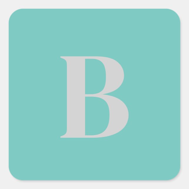 Sticker Carré LETTRE INITIALE UNIQUE CLAIR Turquoise Gray Monogr (Devant)